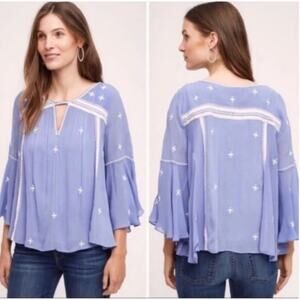 Floreat Anthropologie Embroidered Bell Sleeve Blouse Boho Fairy Romantic US 12